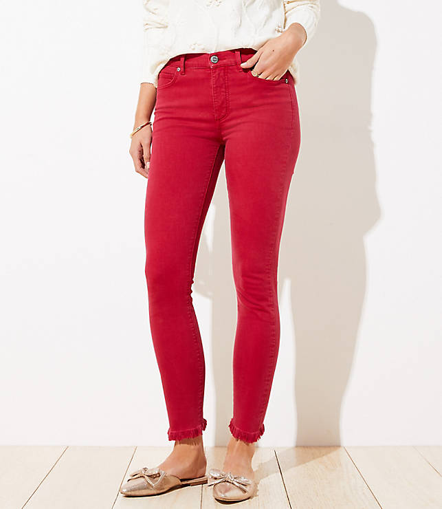Frayed Skinny Jeans in Rio Red
