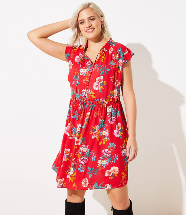 loft red floral dress