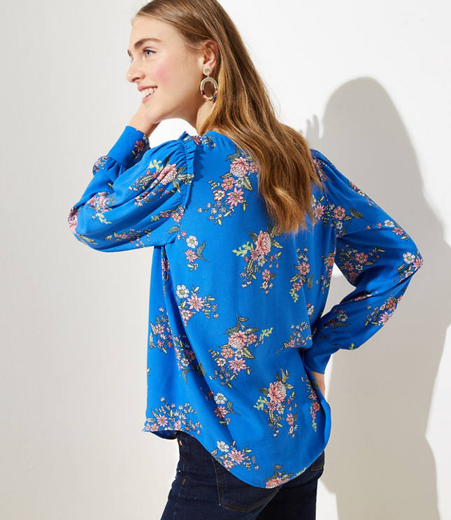 Floral V-Neck Puff Sleeve Blouse