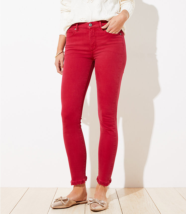 Petite Frayed Skinny Jeans in Rio Red image number 0