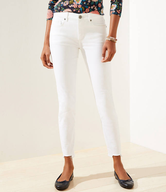 Curvy Chewed Hem Slim Pocket Skinny Jeans in White