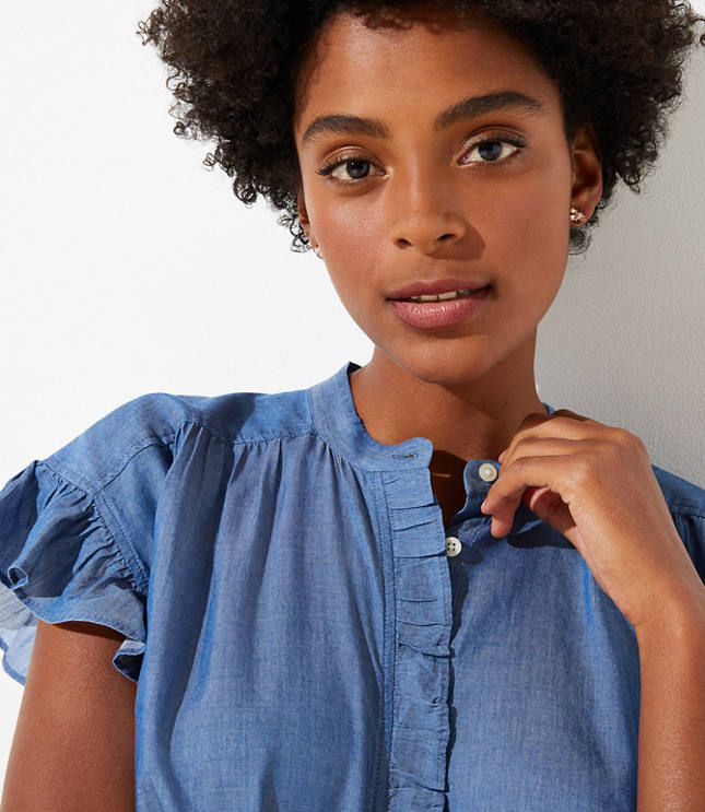 Chambray store ruffle top