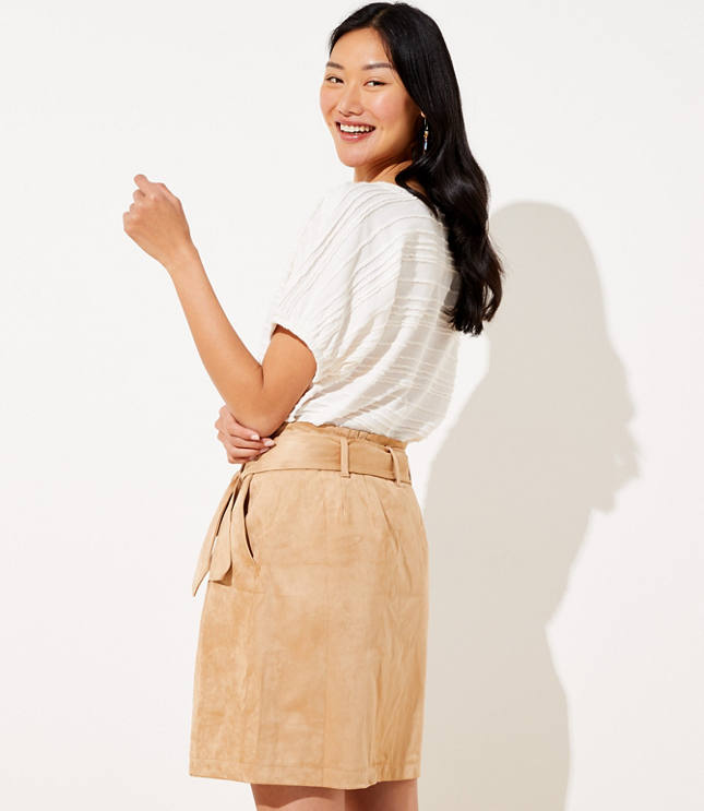 Faux Suede Tie Waist Pocket Skirt