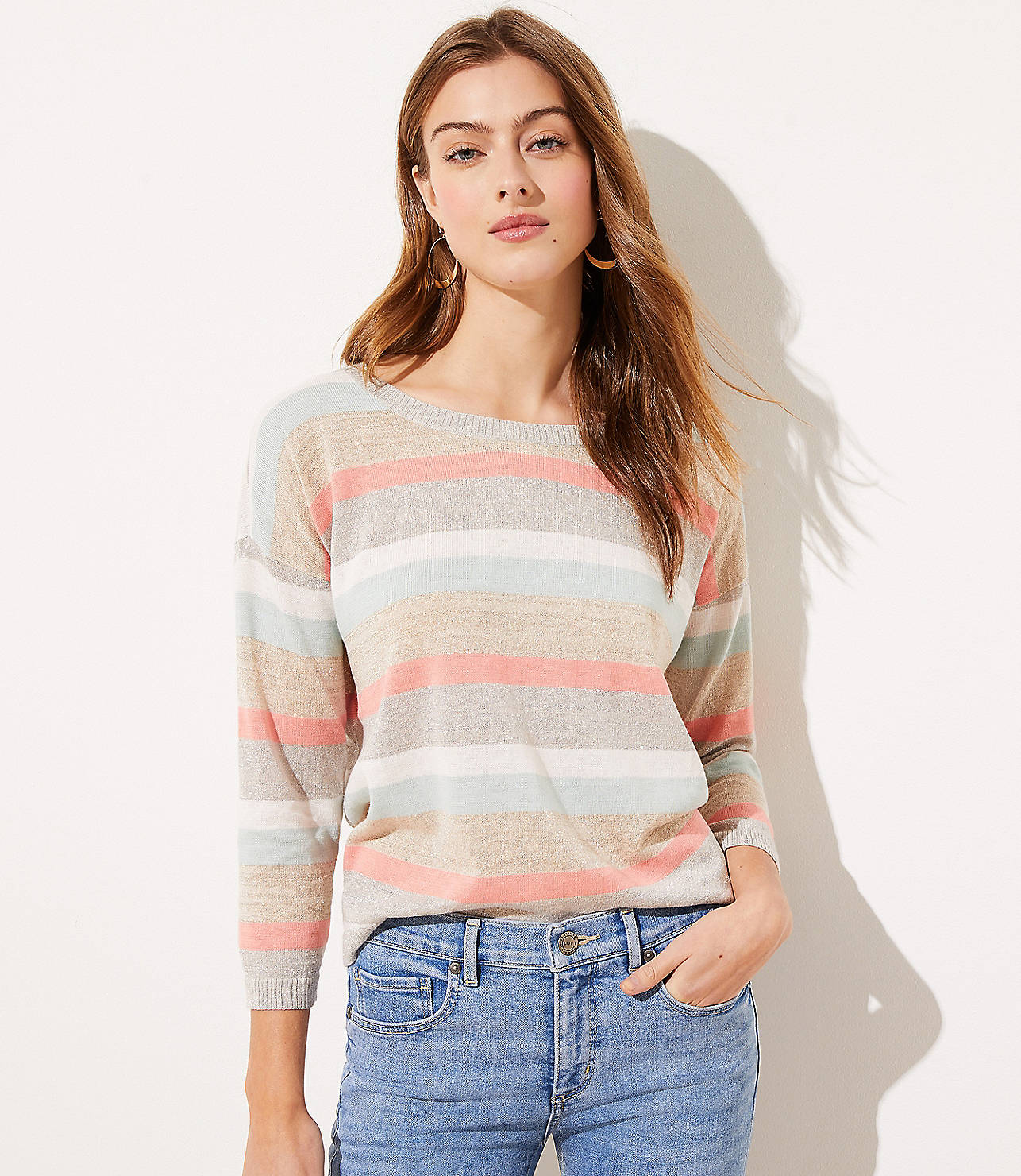 Shimmer Striped 3/4 Sleeve Sweater