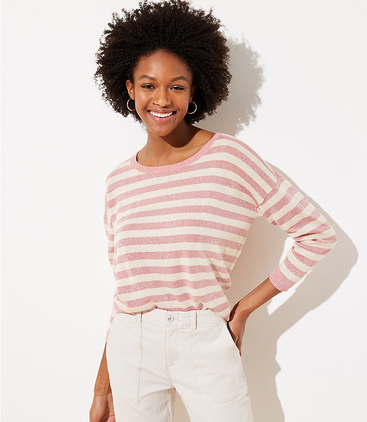 Shimmer Striped 3/4 Sleeve Sweater image number 0