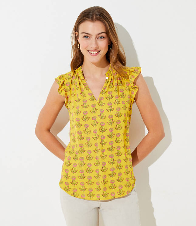 Peony Ruffle Split Neck Top