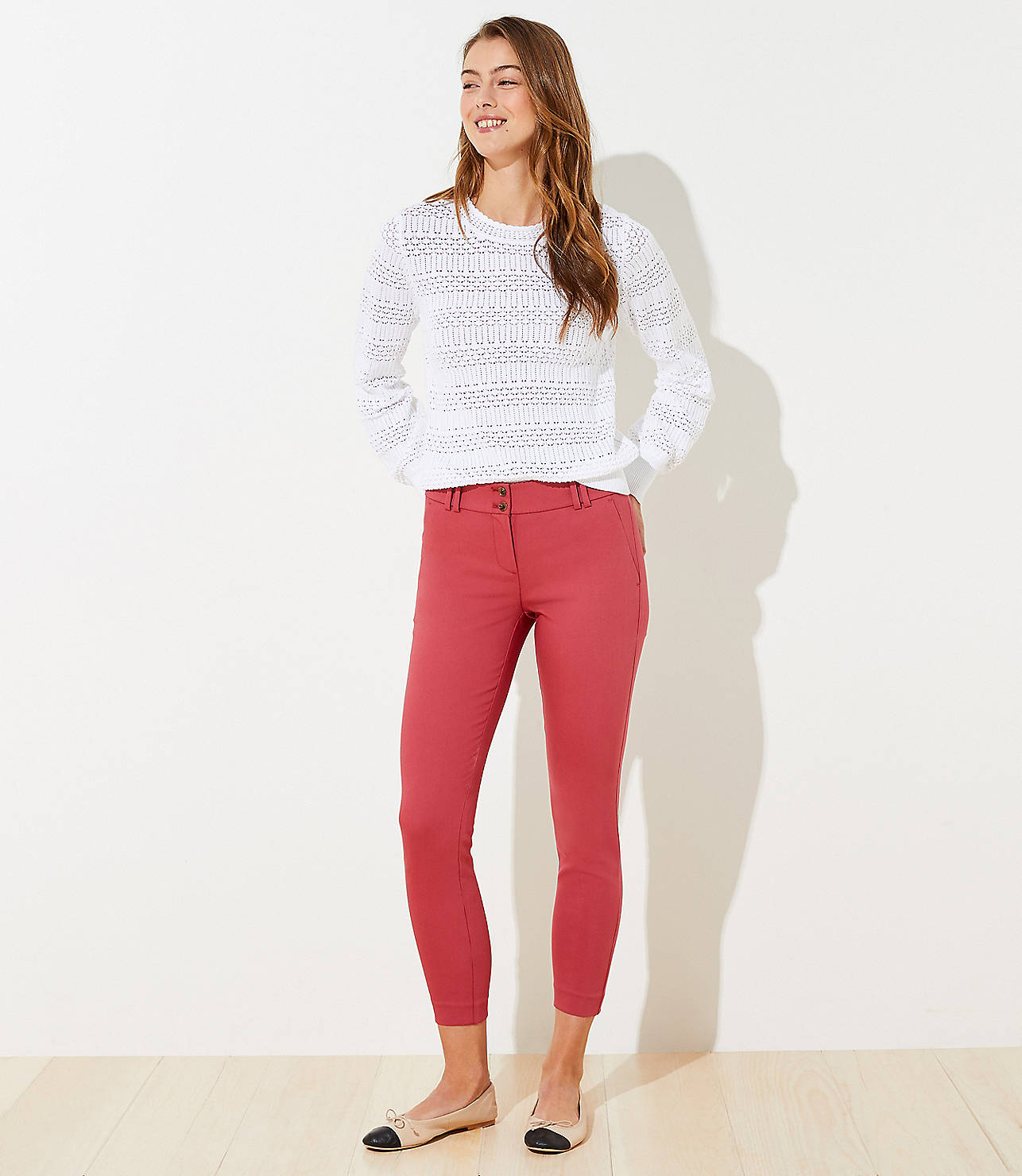 Double Button Skinny Ankle Pants