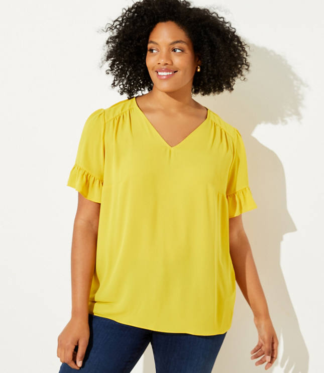 LOFT Plus Ruffle Sleeve Mixed Media Top