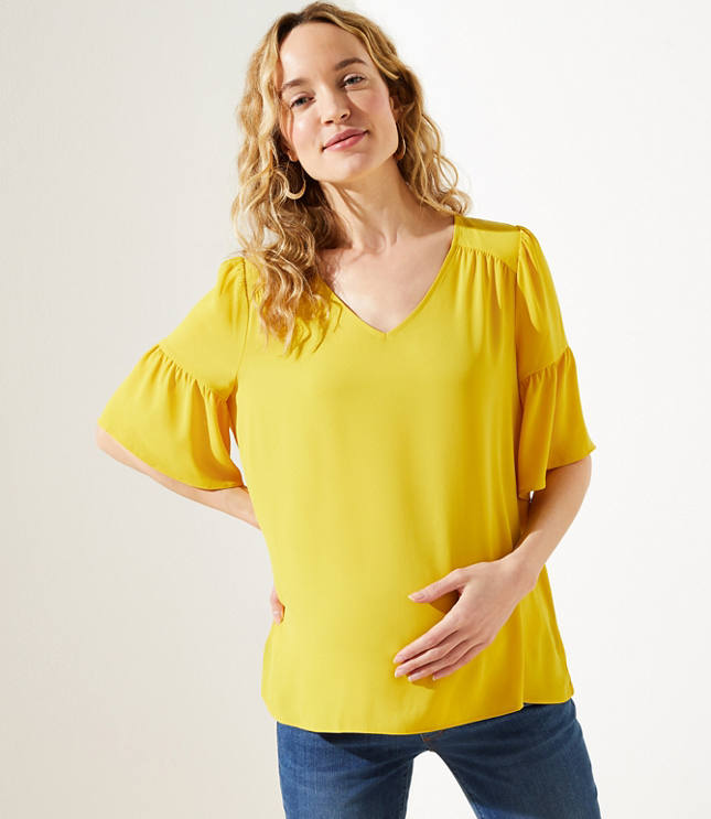 Maternity Ruffle Sleeve Mixed Media Top