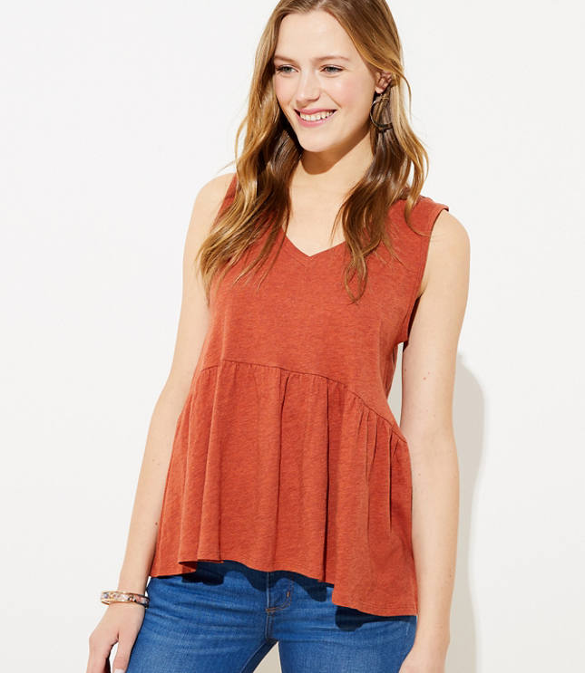 Ruched Peplum Round Neck Tank main image 0