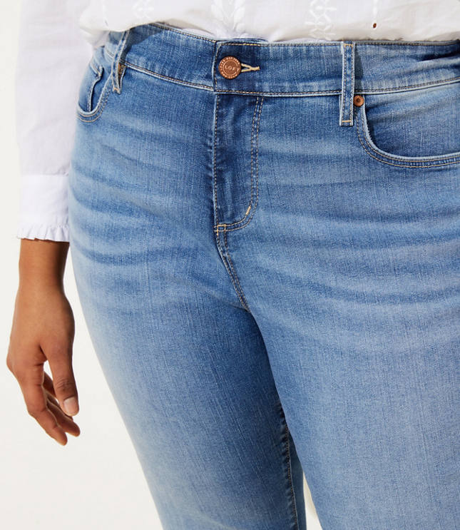 LOFT Plus Chewed Hem Slim Pocket High Rise Skinny Crop Jeans in Light Wash