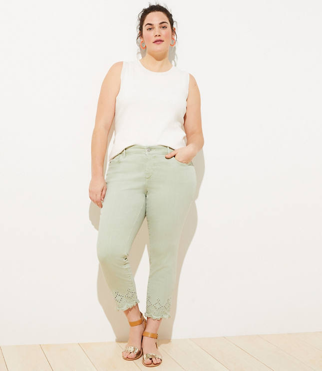 LOFT Plus Eyelet Hem Slim Pocket Skinny Crop Jeans in Matcha Latte
