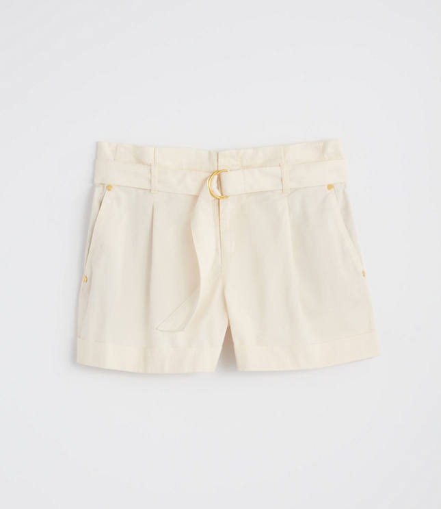 Herringbone Belted Paper Bag Shorts