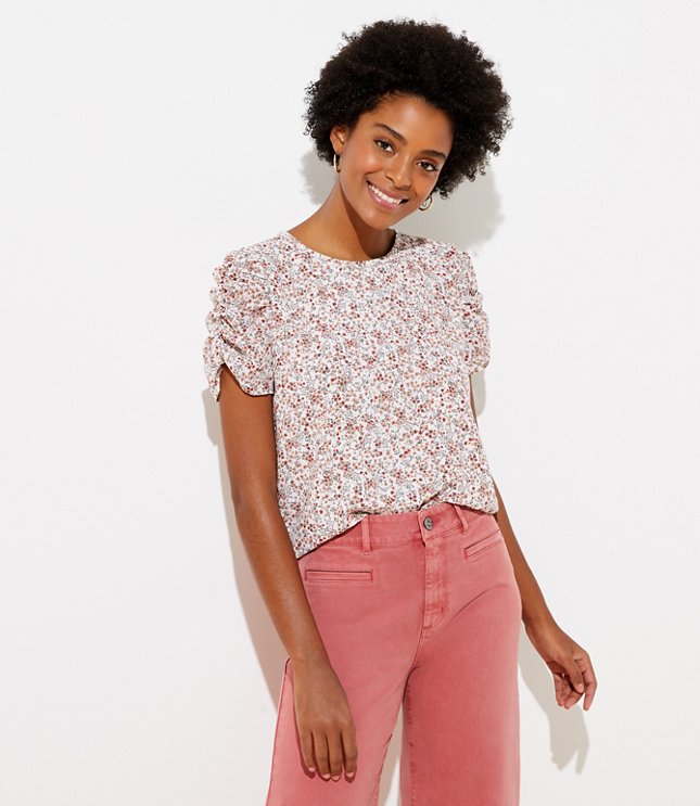 Floral Cinched Puff Sleeve Top