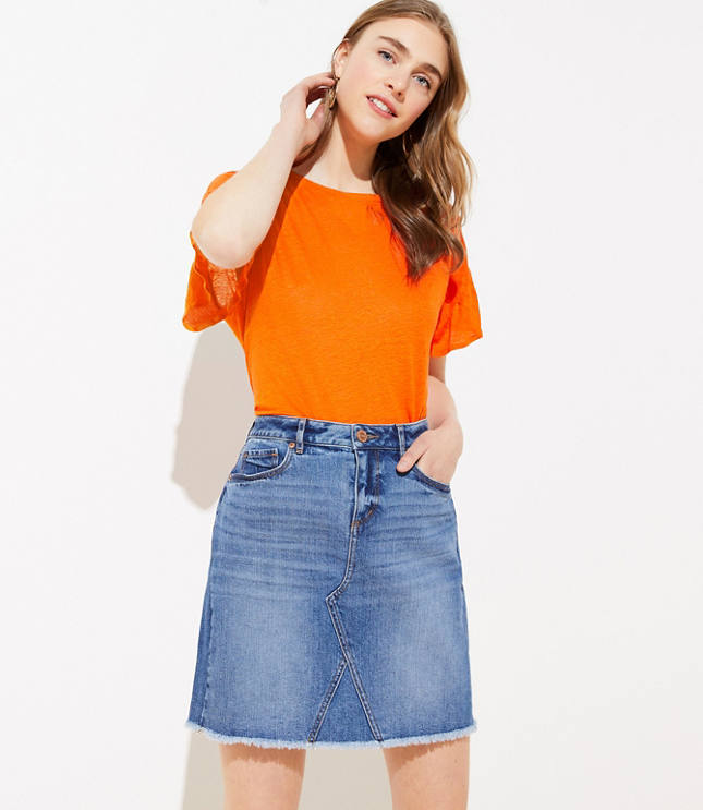 orange denim skirt