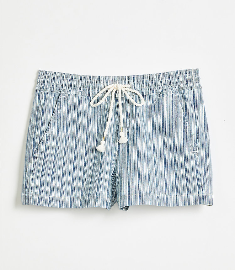 Cotton Linen Denim Pull On Shorts in Blue Stripe image number 0
