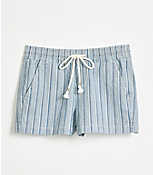 Cotton Linen Denim Pull On Shorts in Blue Stripe carousel Product Image 1