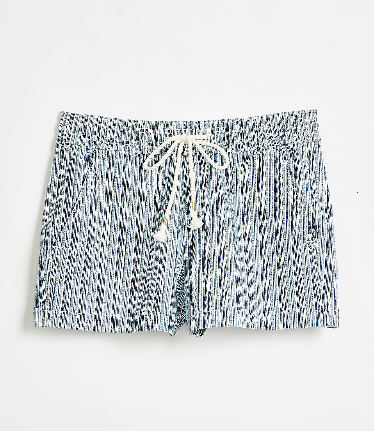 Cotton Linen Denim Pull On Shorts in Blue Stripe