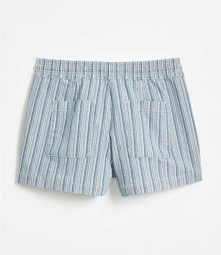 Cotton Linen Denim Pull On Shorts in Blue Stripe image number 2