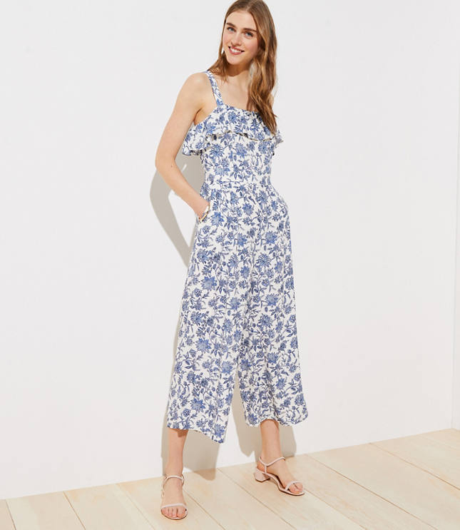 LOFT Plus Trellis Garden Ruffle Jumpsuit