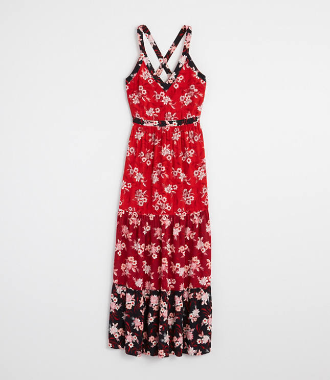 red tiered maxi dress