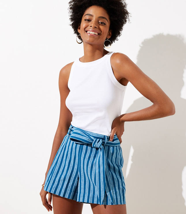 Striped tie waist shorts on sale