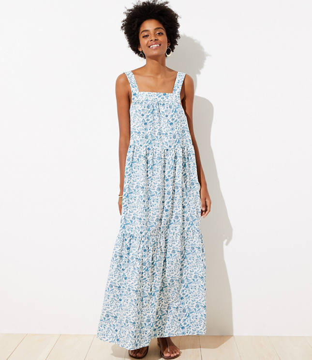 blue patterned maxi dress