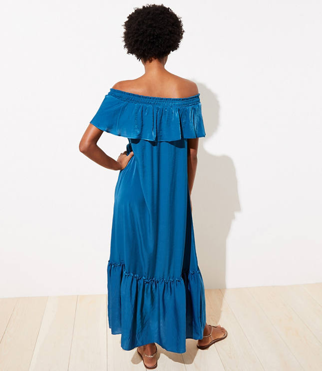 satin off the shoulder dress