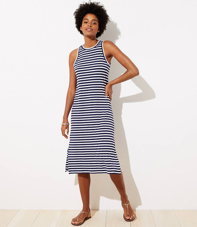 LOFT Beach Shimmer Striped Midi Dress