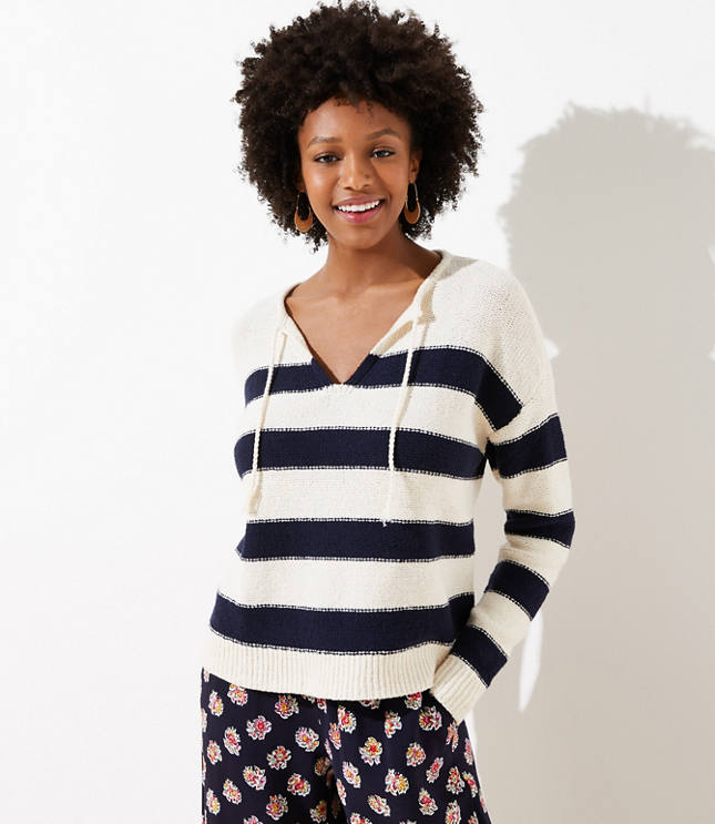 Striped Split Neck Sweater