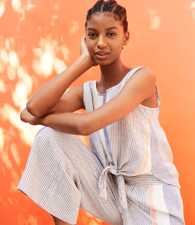 Lou & Grey Striped Linen Tie Front Tank