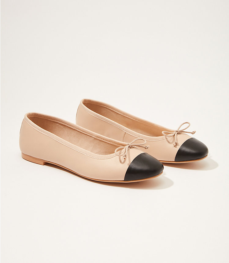 Leather Cap Toe Bow Ballet Flats image number 0