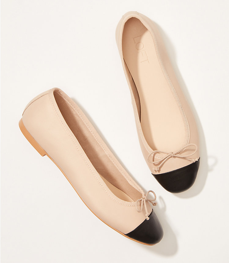Leather Cap Toe Bow Ballet Flats image number 1