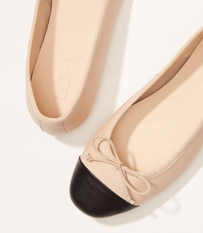 Leather Cap Toe Bow Ballet Flats