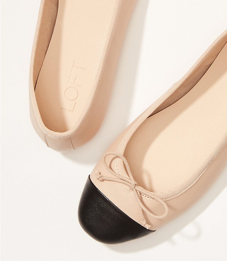 Leather Cap Toe Bow Ballet Flats image number 2