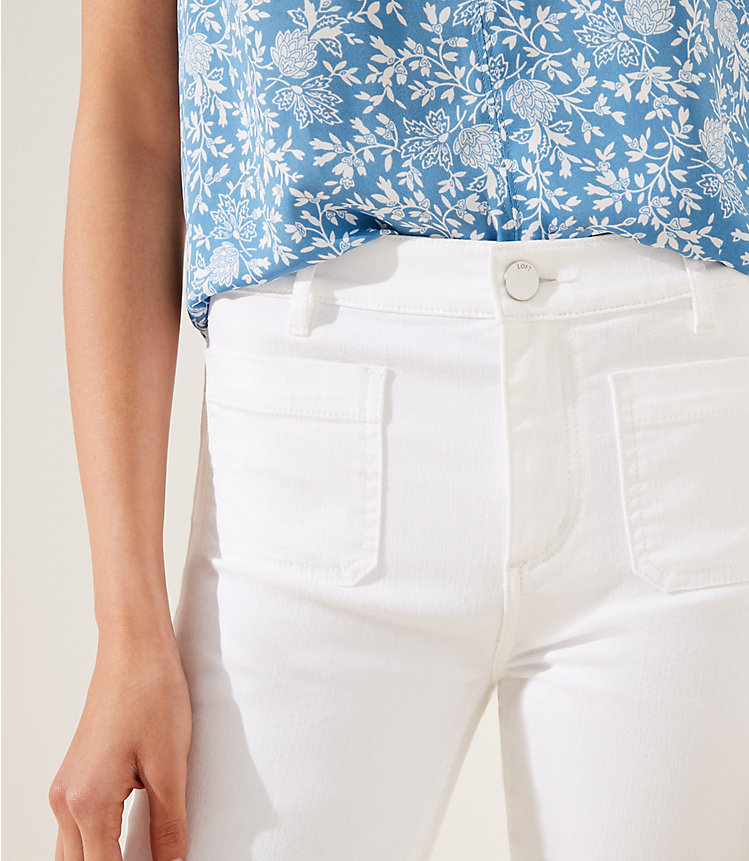 Patch Pocket High Rise Flare Crop Jeans in White image number 1