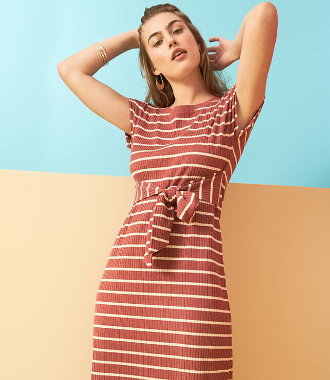 striped ribbed midi dress