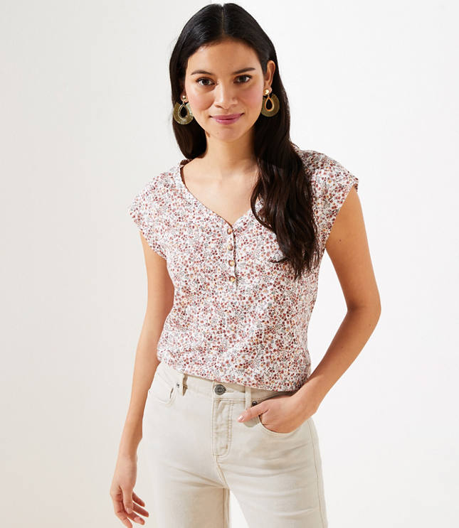 Floral Henley Linen Tee