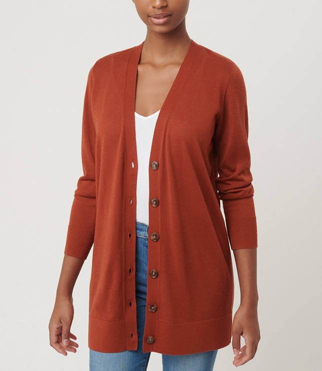 orange cardigan sweater