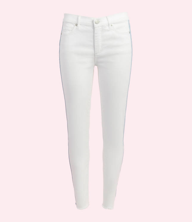 white jeans with side stripe