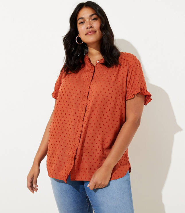 LOFT Plus Clip Dot Ruffle Top