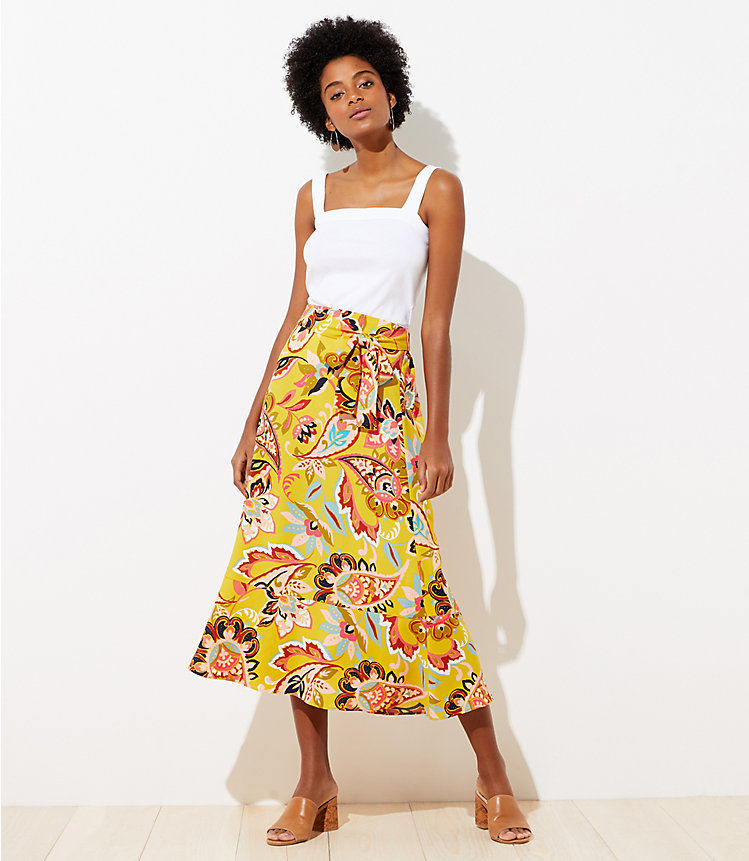 Paisley Floral Tie Waist Midi Skirt image number 0