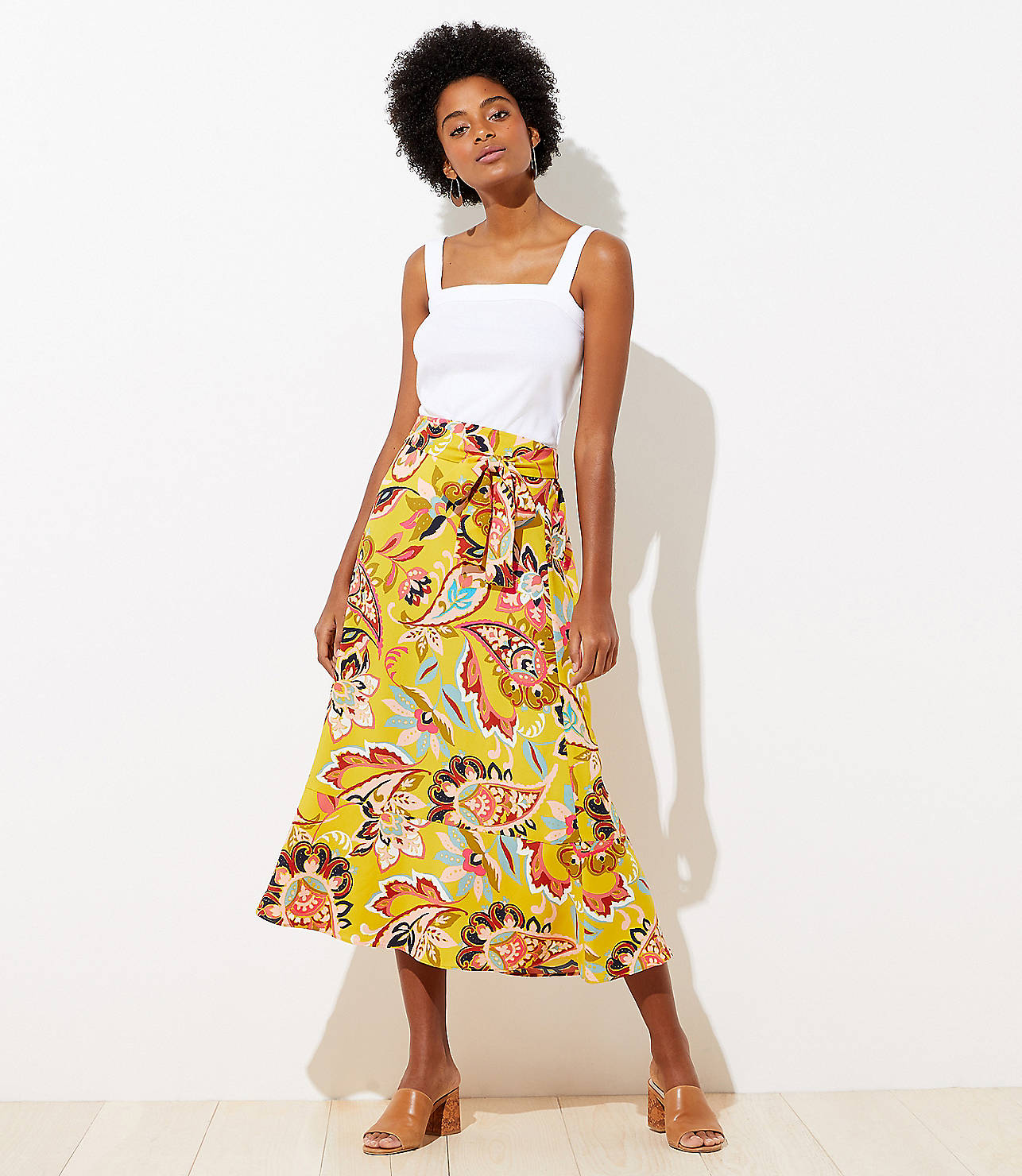 Paisley Floral Tie Waist Midi Skirt
