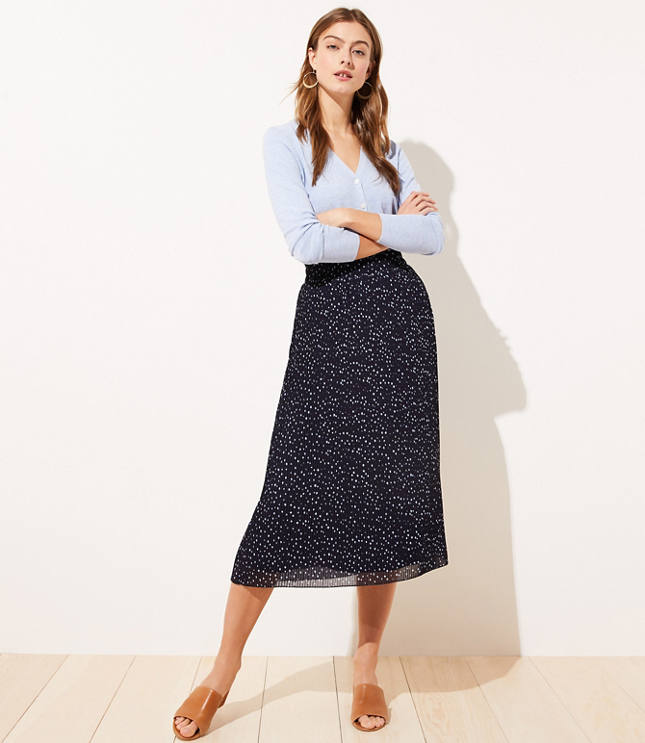 Dotted Pleated Midi Skirt