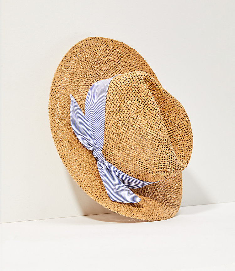 Striped Bow Straw Fedora image number null