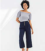 Linen Blend Button Front Wide Leg Pants carousel Product Image 1