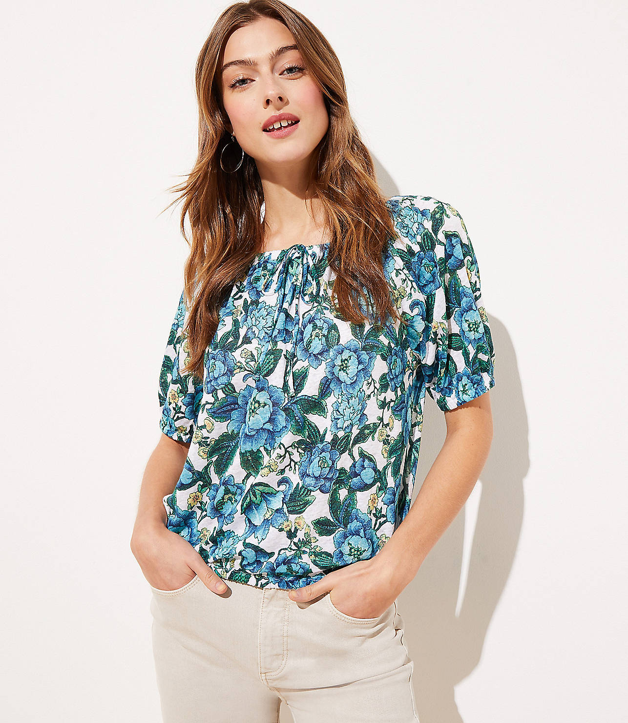 Floral Shirred Linen Tee
