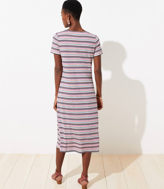 striped ribbed midi dress