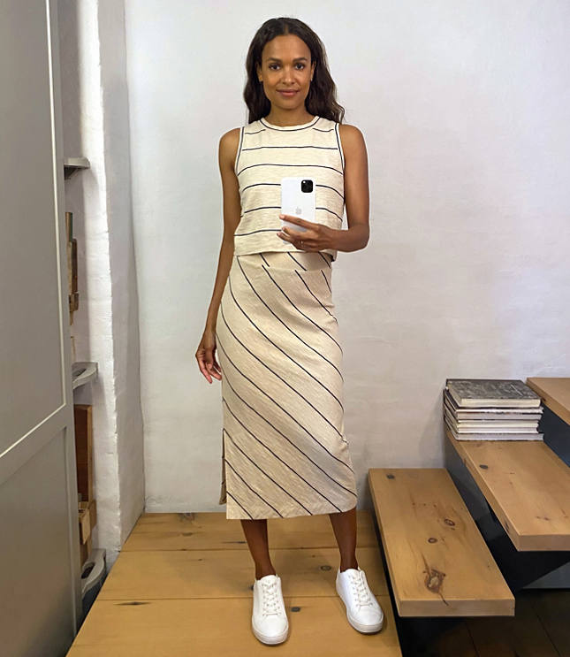 Image of Lou & Grey Lou & Grey Striped Cozy Jersey Midi Skirt