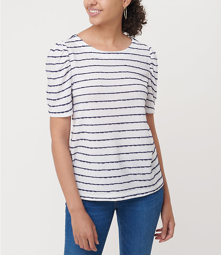 Striped Puff Sleeve Statement Tee image number 0